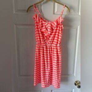LILLY PULITZER Ruffle Coral and White Striped Dress